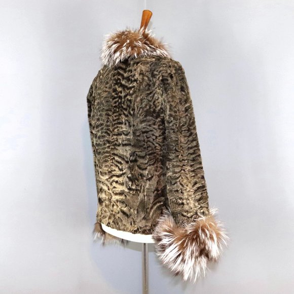 Genuine Karakul Persian Lamb Medium Fox Fur Trim Coat Neiman Marcus $6k - Picture 9 of 14